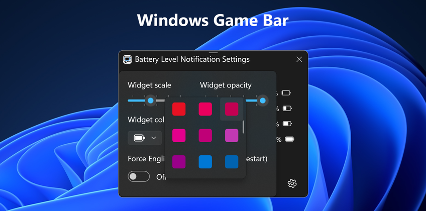 Battery Level Notification For Game Bar - Settings