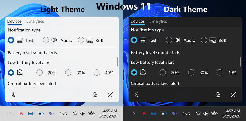 Bluetooth Battery Level Pro On Windows 11 - Device notification types & battery level alerts settings
