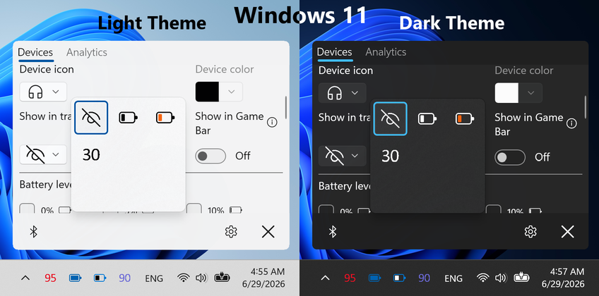 Bluetooth Battery Level Pro On Windows 11 - Tray icon customization