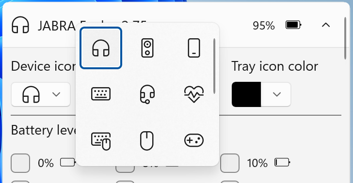 Bluetooth Battery Level Device Icon Customization