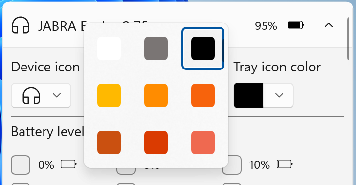 Bluetooth Battery Level Tray Icon Colors