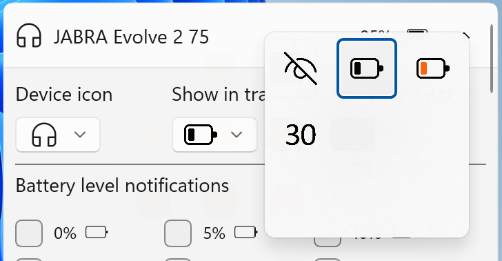 Bluetooth Battery Level Tray Icon Types
