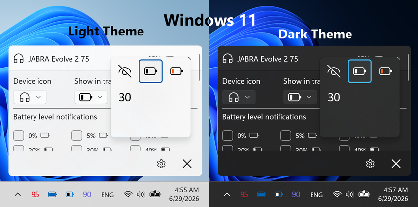 Bluetooth Battery Level On Windows 11 - Tray icon type customization
