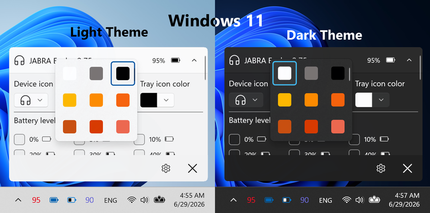 Bluetooth Battery Level On Windows 11 - Tray icon color customization