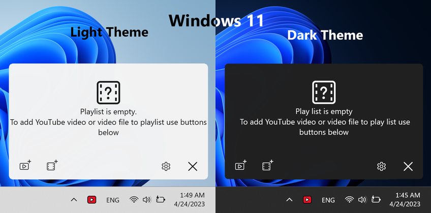 Floating Video Player On Windows 11 - Main screen - Empty playlist