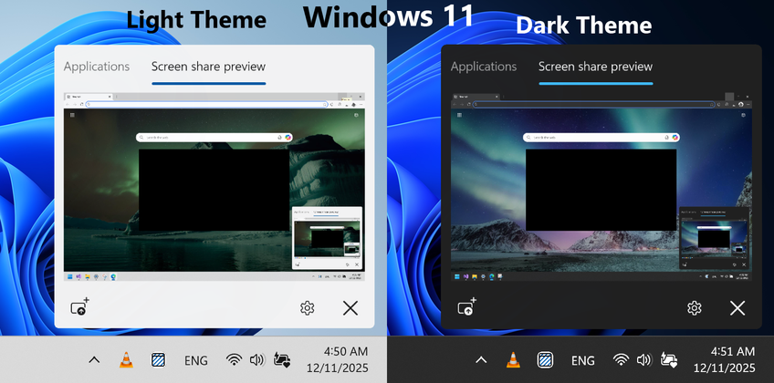 Hide During Screen Sharing On Windows 11 - Live preview screen