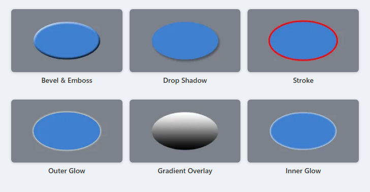 Lamella Studio layer styles: Bevel & Emboss, Drop Shadow, Stroke, Outer Glow, Gradient Overlay and Inner Glow
