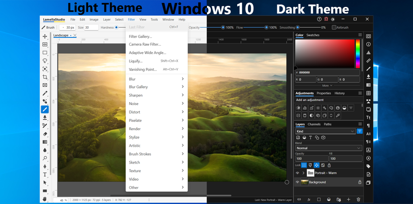 Lamella Studio On Windows 10 - Filter menu: over 120 filters