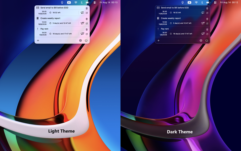 Tray Reminder On Mac - Main screen