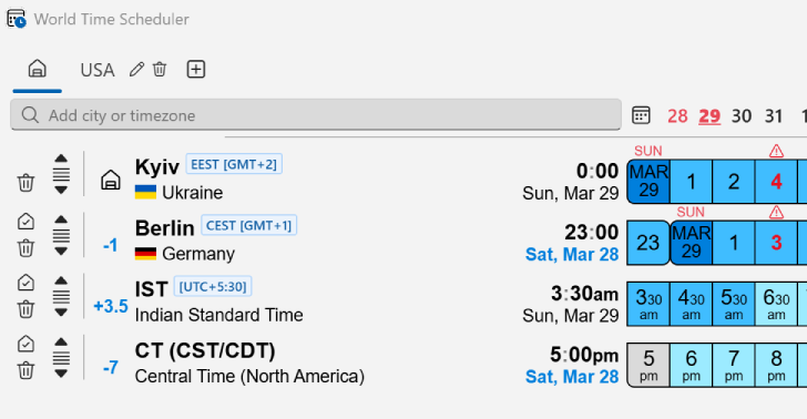 World Time Scheduler Smart highlight of important information