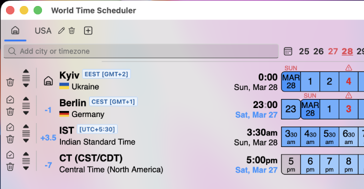 World Time Scheduler Smart highlight of important information