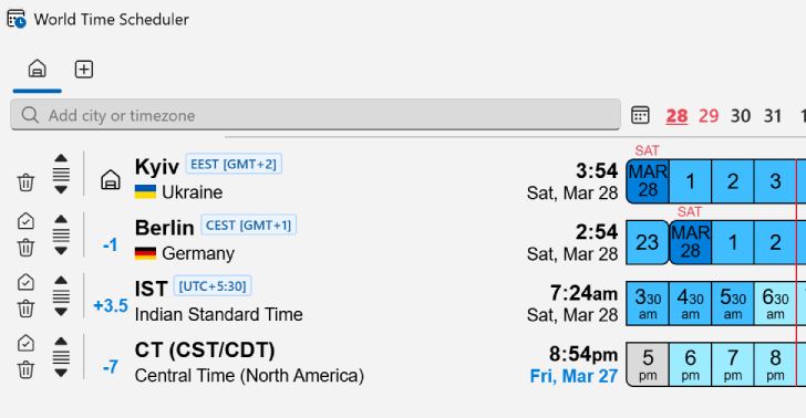 World Time Scheduler Minimalistic intuitive design