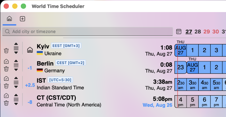 World Time Scheduler Minimalistic intuitive design