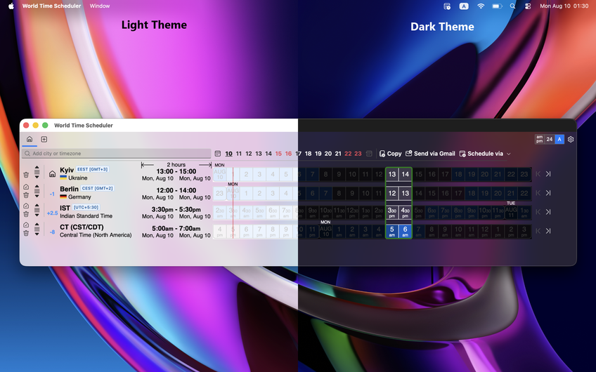 World Time Scheduler On Mac - Selection screen
