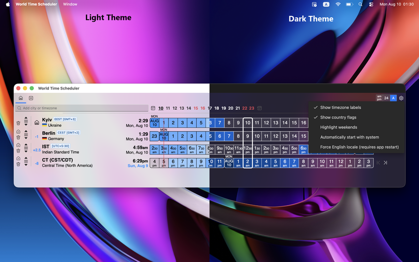 World Time Scheduler On Mac - Settings