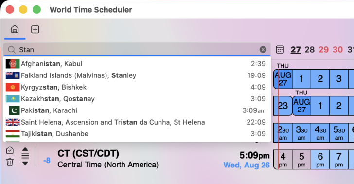 World Time Scheduler Intuitive but rich search