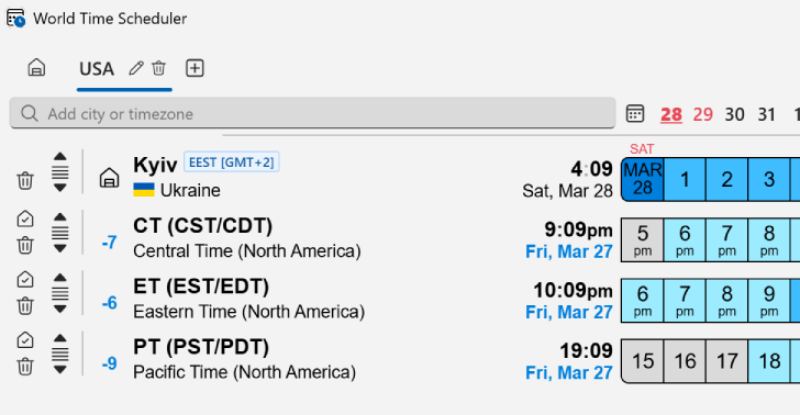 World Time Scheduler Time zone management