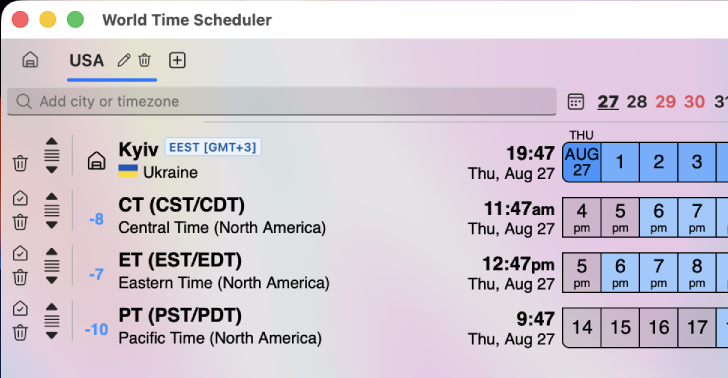 World Time Scheduler Time zone management