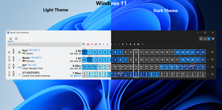 World Time Scheduler On Windows 11 - Main screen