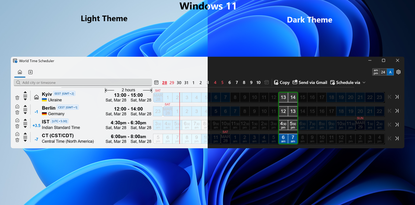 World Time Scheduler On Windows 11 - Selection screen