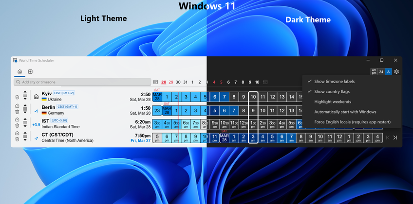 World Time Scheduler On Windows 11 - Settings